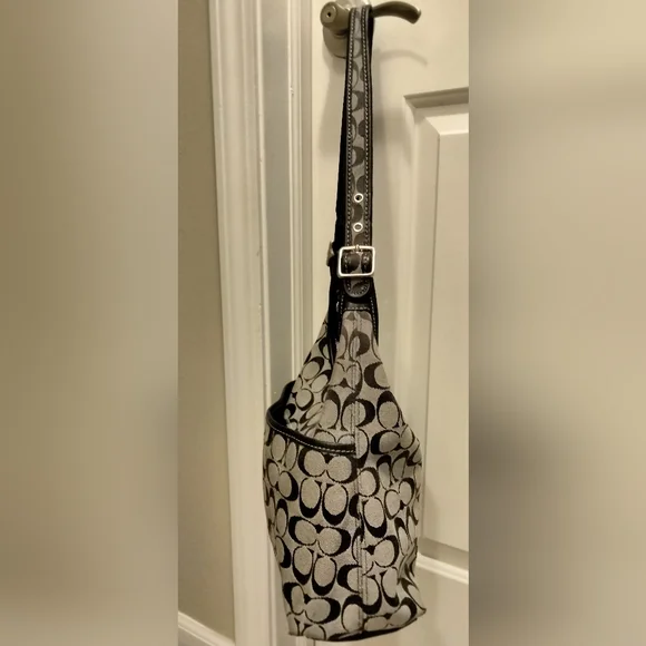 Coach Signature Patterned Black and Grey Handbag - Picture 4 of 12